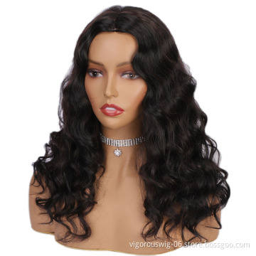 Vigorous Middle Part Long Body Wave Synthetic No Lace Front Wig Heat Resistant Long Wavy Hair Wigs for Black Women